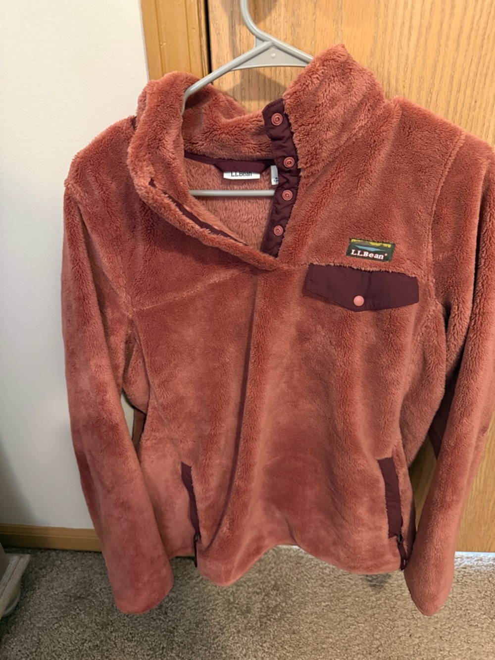 L.L. Bean Rust-Colored Plush Button-Neck Fleece Pullover